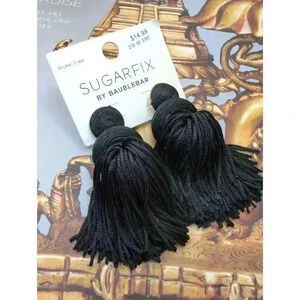 NWT Sugarfix By Baublebar Black Nickle Free Long Woven Tassel Earrings Womens